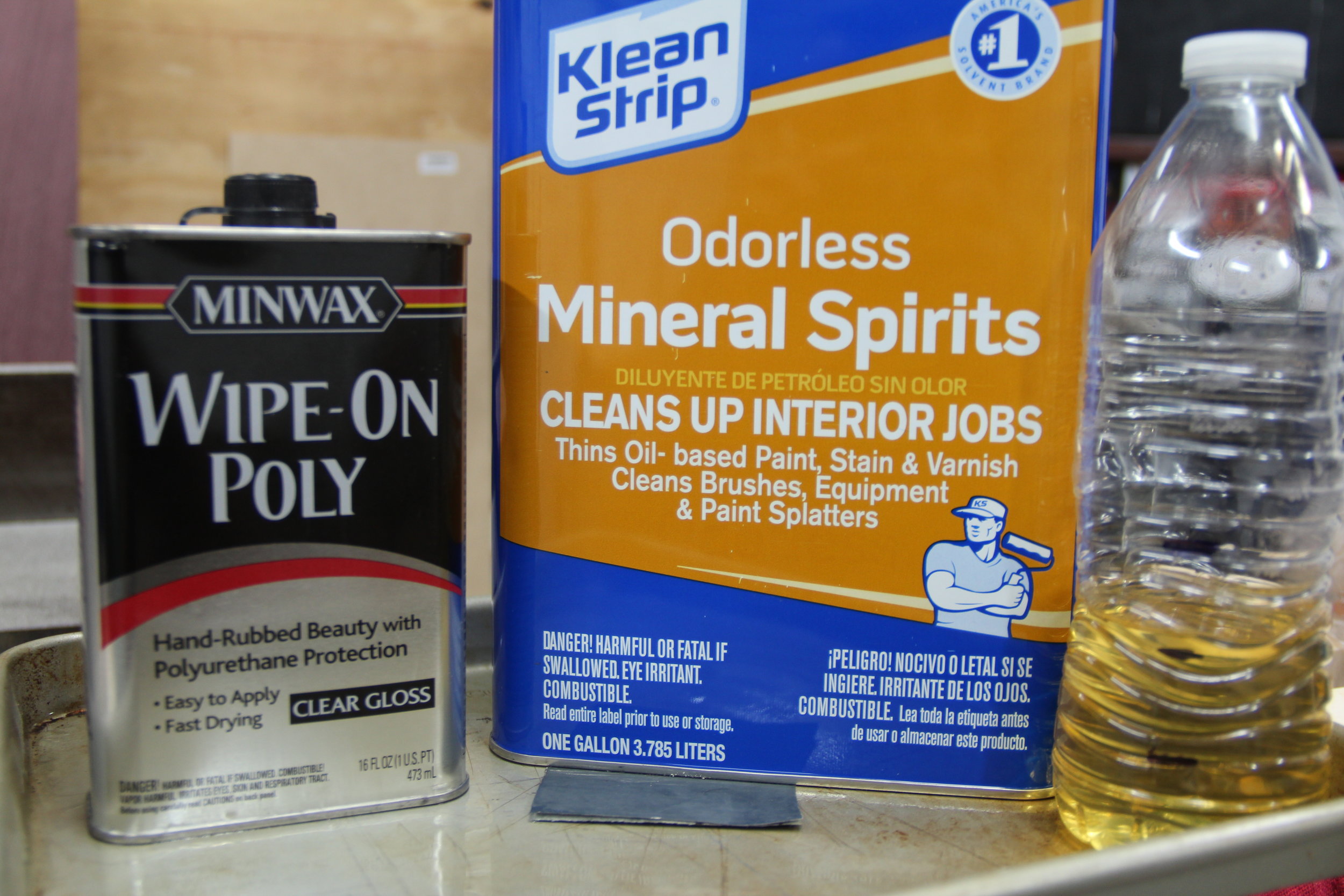 Wipe on poly, mineral spirits, sandpaper and mixture