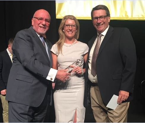     2015-2016 IARW Chairman - Angelo Antoci (left) and 2015-2016 WFLO Chairman Greg Brandt (right) pictured with the 2016 GCCA Global NextGen Award Winner - Melissa Hunt - S&D Logisti    