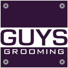 purple square logo with nut bolts of guys grooming