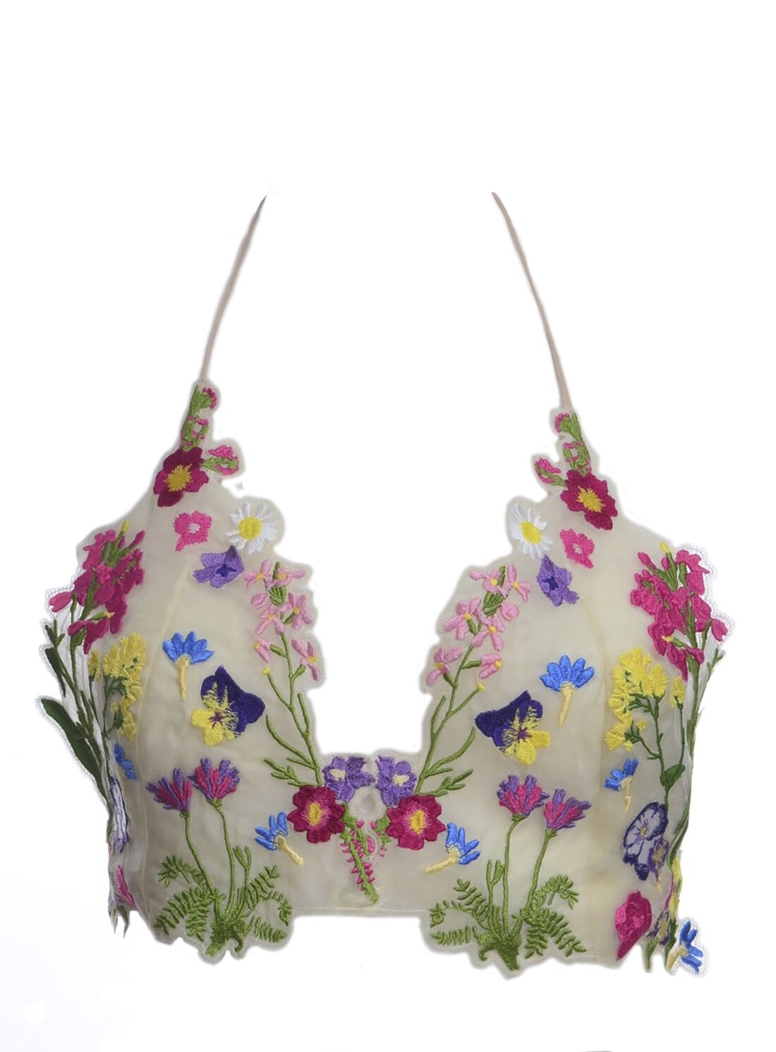 Varsha Bralette, Multicolor Floral Bralette With Tie Up Detail And  Embroidered Tassels