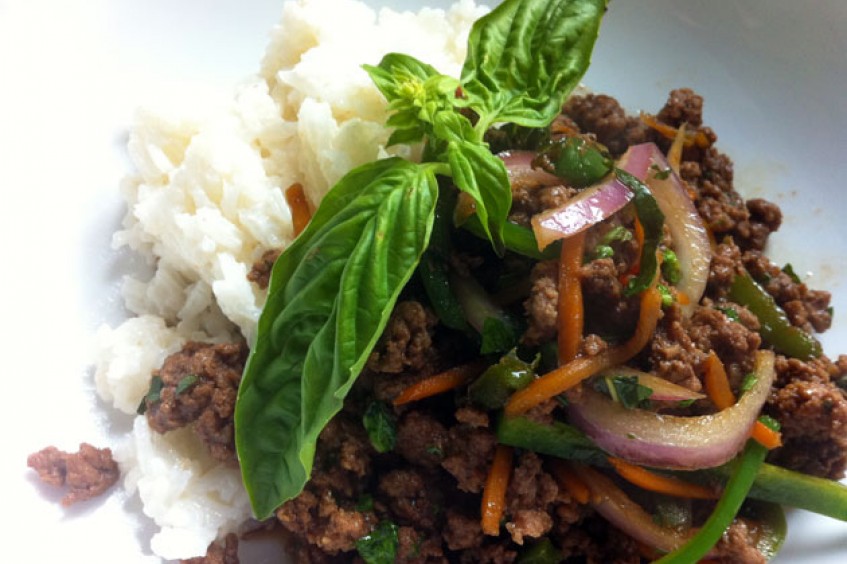Thai Beef with Chiles and Basil Over Coconut Rice — All Things Good