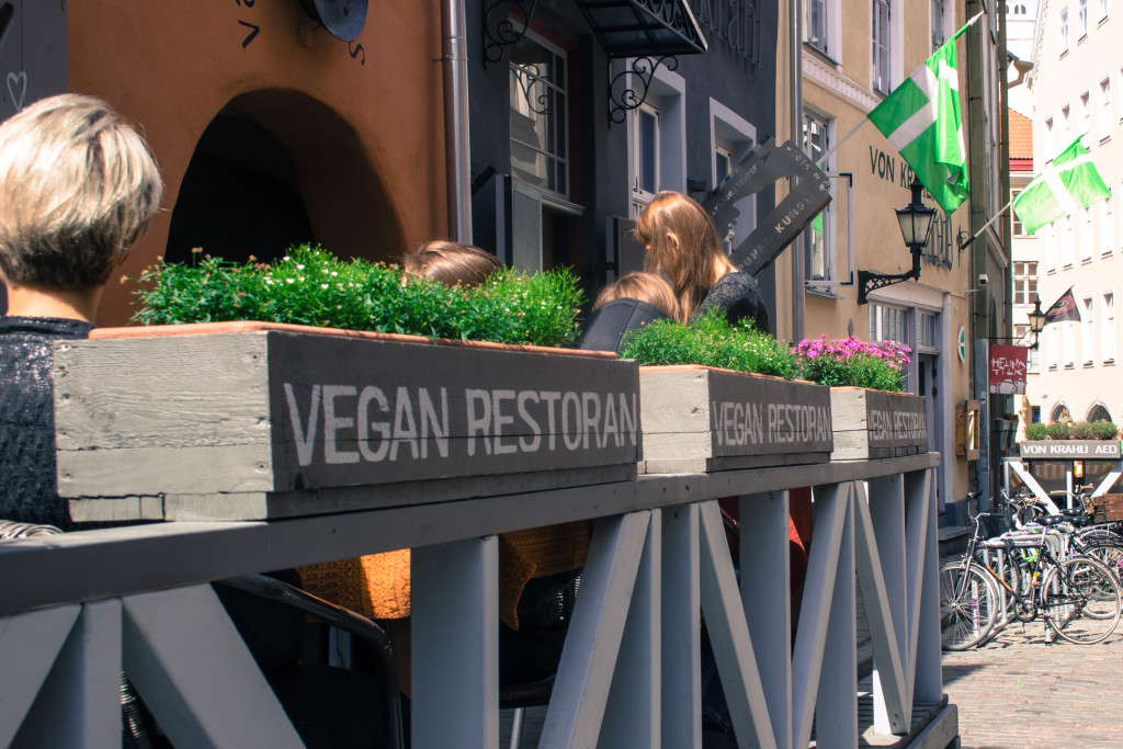 The outside of the vegan restaurant in Tallinn.