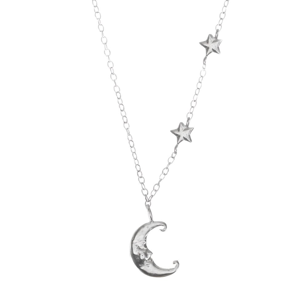 Half moon Pendant/necklace with moon and heart inset