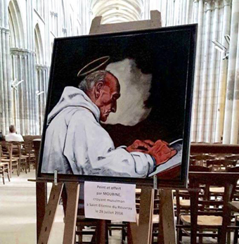 The portrait of Fr Jacques painted and presented to the archbishop by Moubine, a Muslim believer living in St Etienne du Rouvray where the priest was killed
