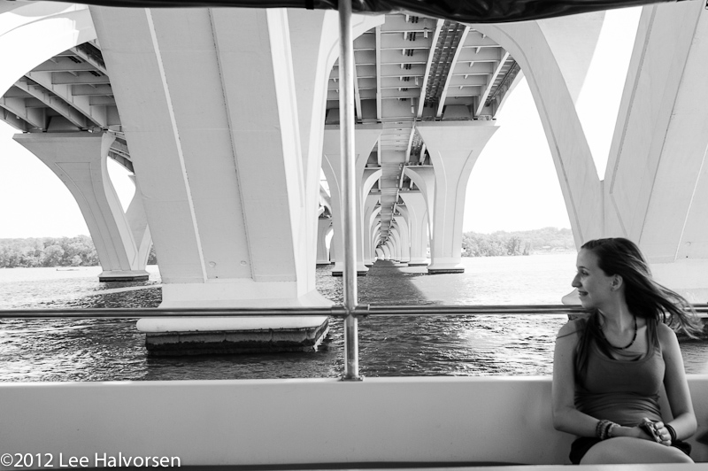 Kelsey on Boat About Under Woodrow Wilson Bridge