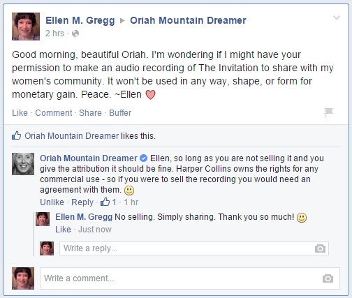 The Invitation: Permission granted by Oriah Mountain Dreamer | Intuitive Ellen
