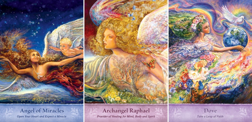 Examples from Gaye Guthrie's and Josephine Walls' Mystical Wisdom Card Deck: Angel of Miracles, Archangel Raphael, Dove