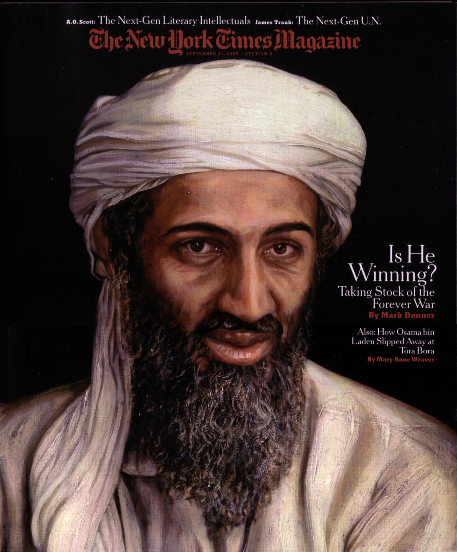 Portrait of Osama bin Laden. “Taking Stock of the Forever War.” — Brenda  Zlamany