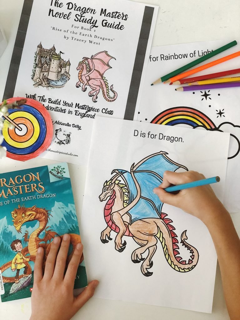 Child coloring D is for Dragon Coloring Page with the Dragon Master Book and Study Guide.