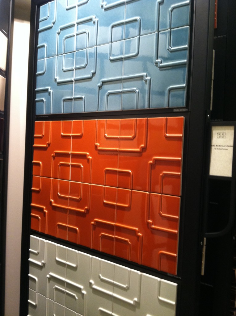 These interesting three dimensional tiles are designed by Michael Bergman, known for his "old Hollywood moderne" style.