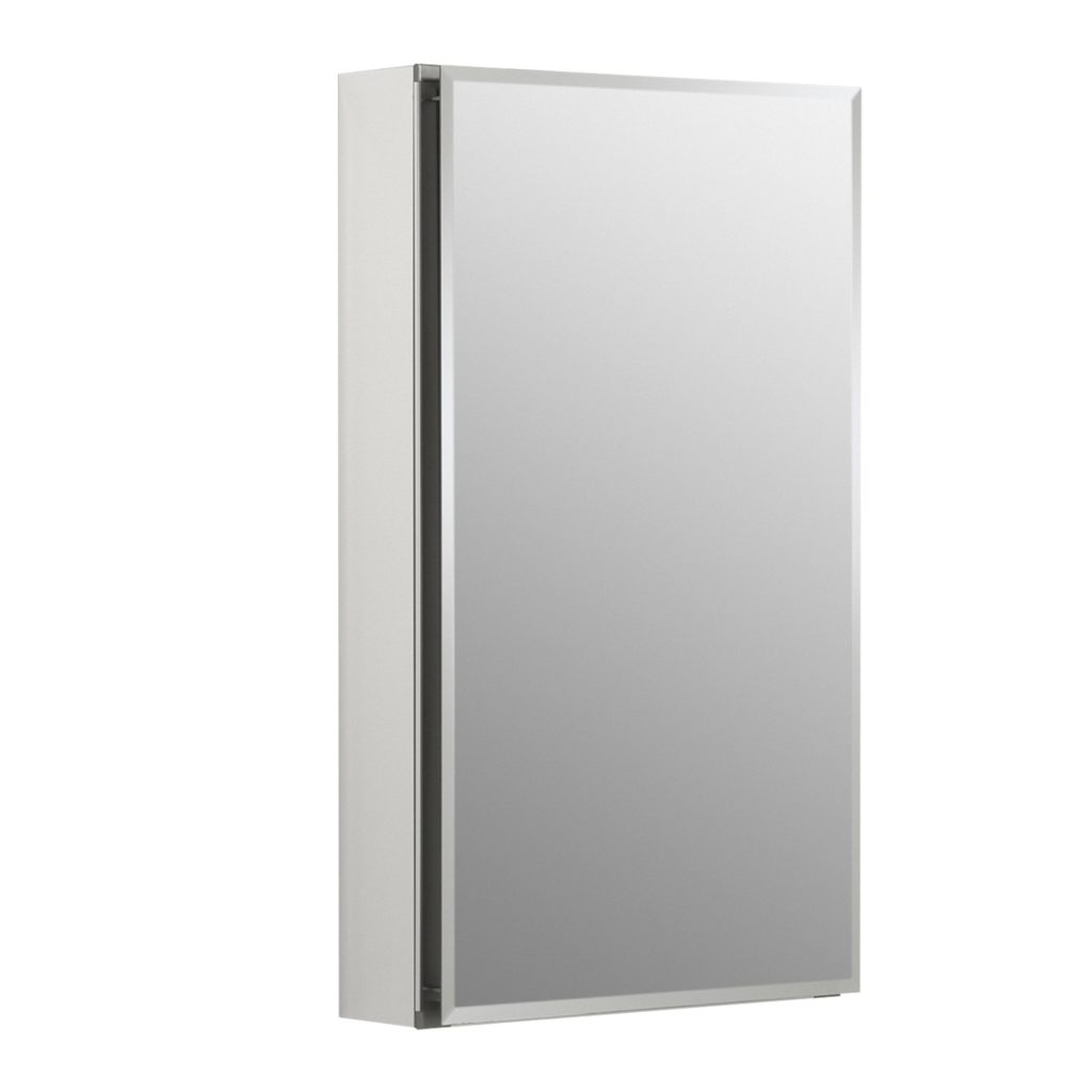 15" by 26" Aluminum Single door mirrored medicine cabinet The Big Move Artful Kitchens