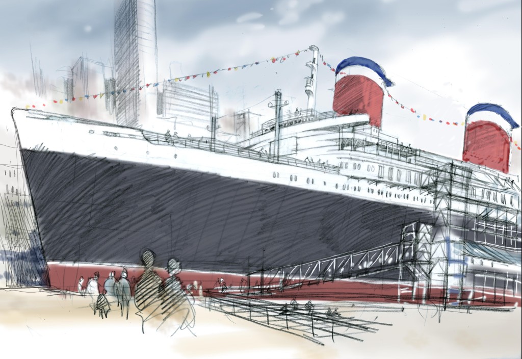 The restored SS United States as rendered by renowned author-illustrator David Macaulay. Macaulay continues to advise the Conservancy on curatorial issues, including its forthcoming digital exhibition.  The Norman Rockwell Museum has begun planning a special exhibition that will feature David Macaulay's fascinating explorations of the SS United States, beginning with his initial shipboard encounter as a ten-year-old transatlantic passenger.