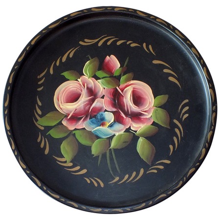 Black Tole Tray Pink Roses Lorraine-Tray