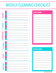 Struggling to keep your house clean? Print this free weekly cleaning checklist and stay ontop of your housework!
