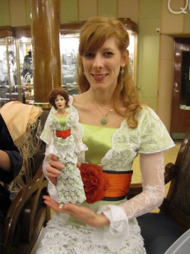 Eva with her Rose doll in matching dress.