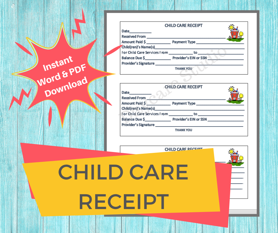 Printable Payment Receipt For Child Care Services Daycare Forms