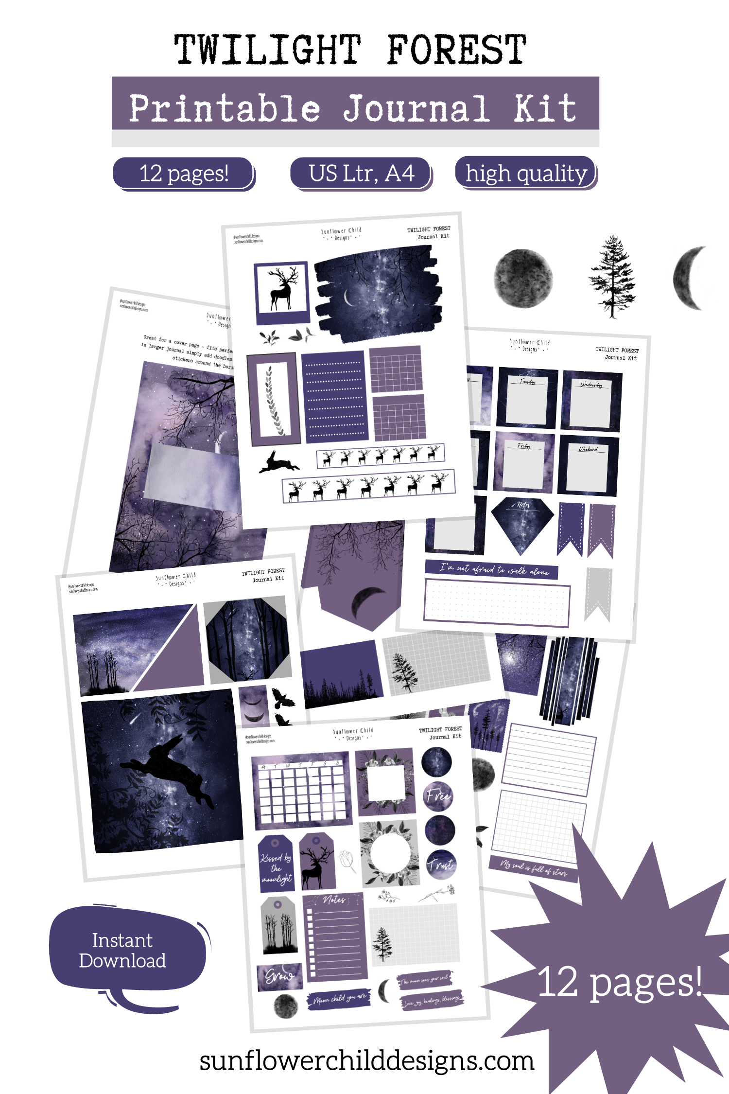 Twilight forest Journal Kit Printable Planner Stickers — Sunflower Child  Designs