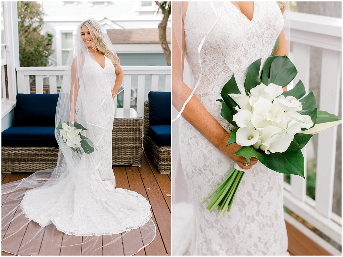 Gorgeous wedding at Presidio Yacht Club bride in dress outside on deck