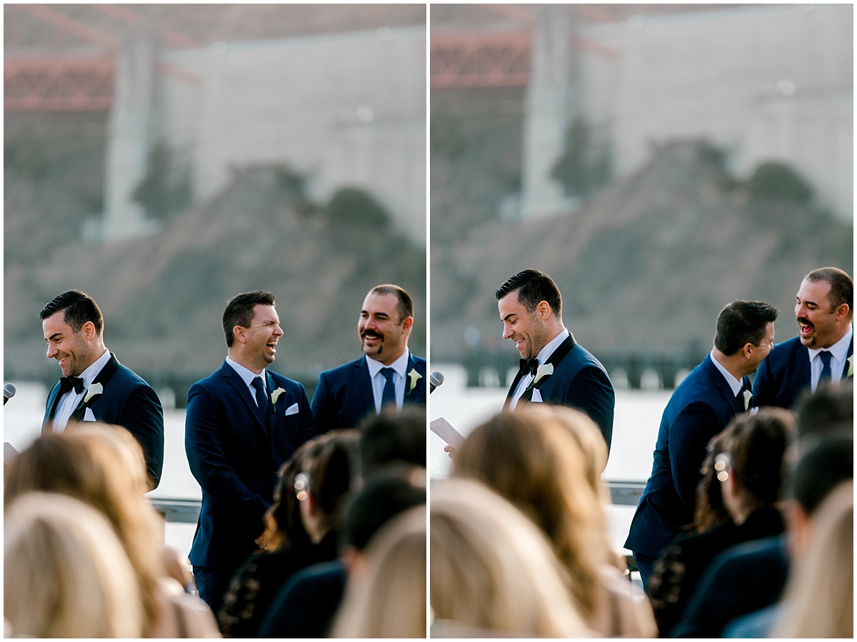 Gorgeous wedding at Presidio Yacht Club groom making a joke during his vows