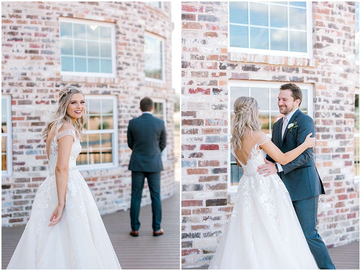 Wedding at Rustic Grace Estate bride first look with groom