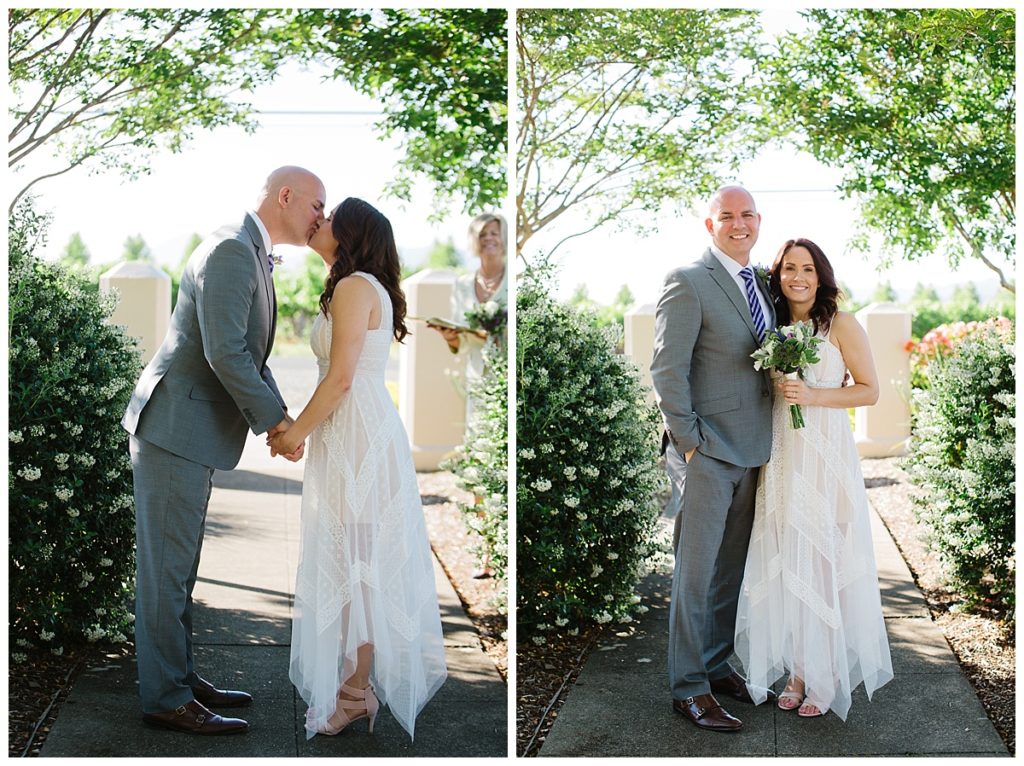 Elopement in Napa Valley first kiss