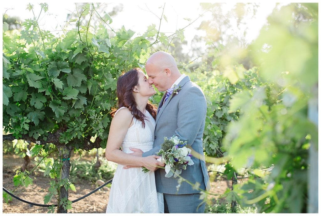 kissing in the vineyards Elopement in Napa Valley