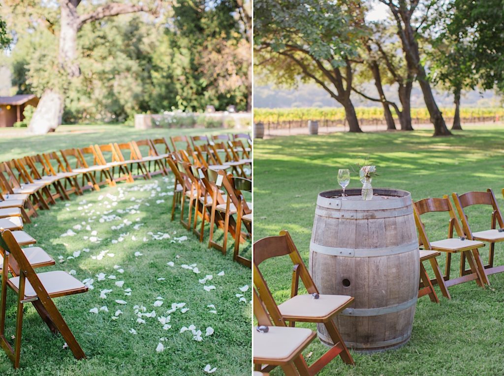 Same sex wedding at Charles Krug Winery in St Helena California spiral ceremony seating