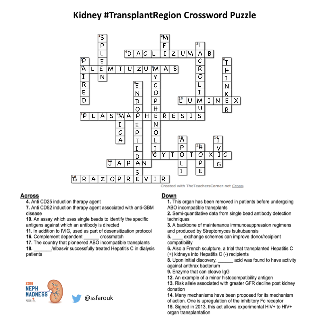 Kidney Transplant Crossword Puzzle NSMC Internship