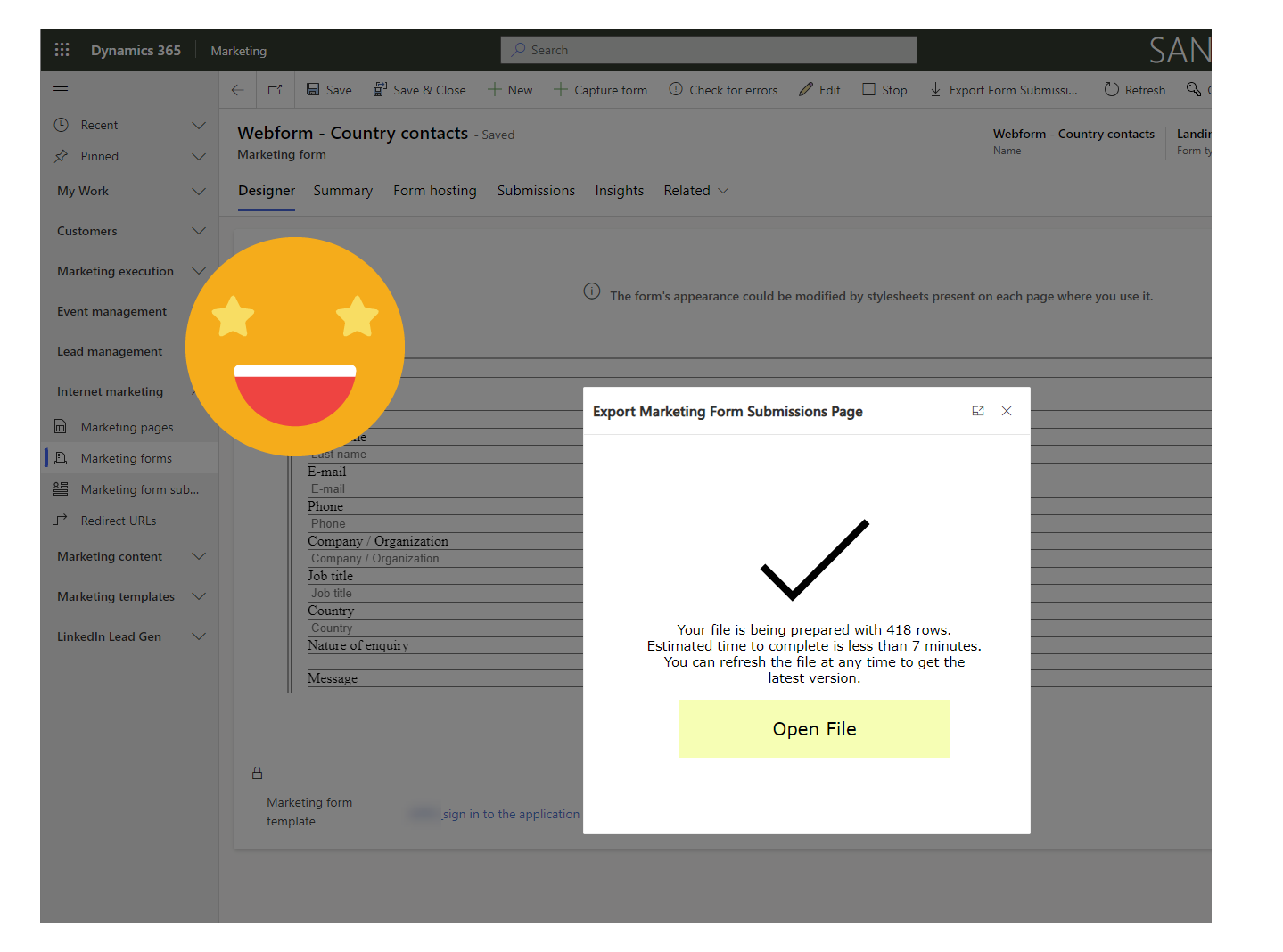 Export Marketing Form Submissions in Dynamics 365 Marketing