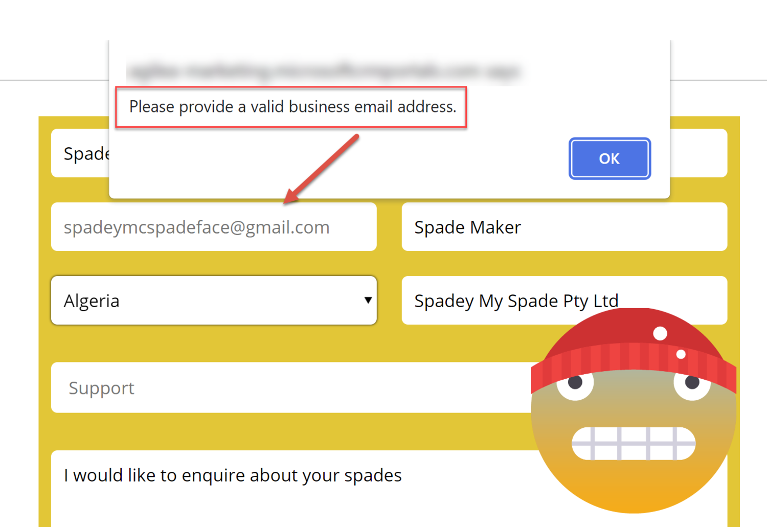 Prevent submission of a non-business email address in Dynamics 365 Marketing forms