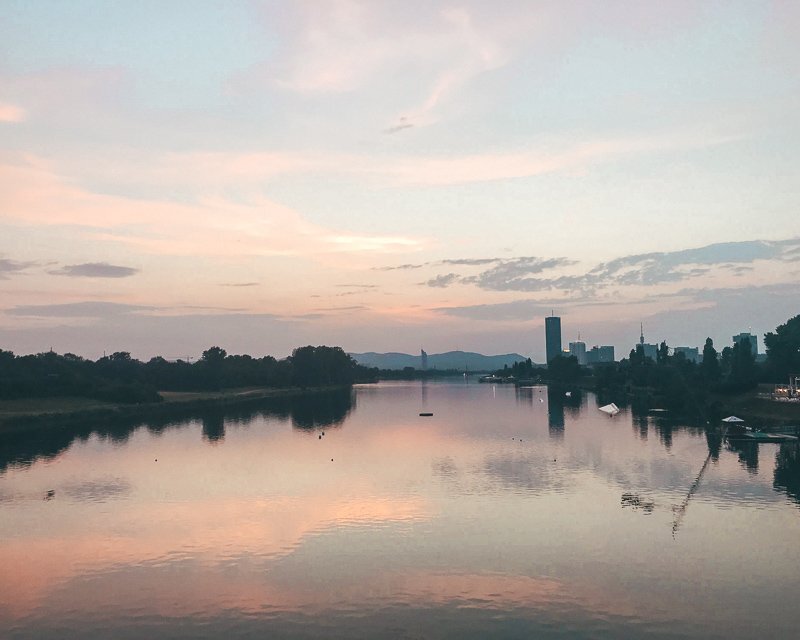Sunset along the danube from a bridge