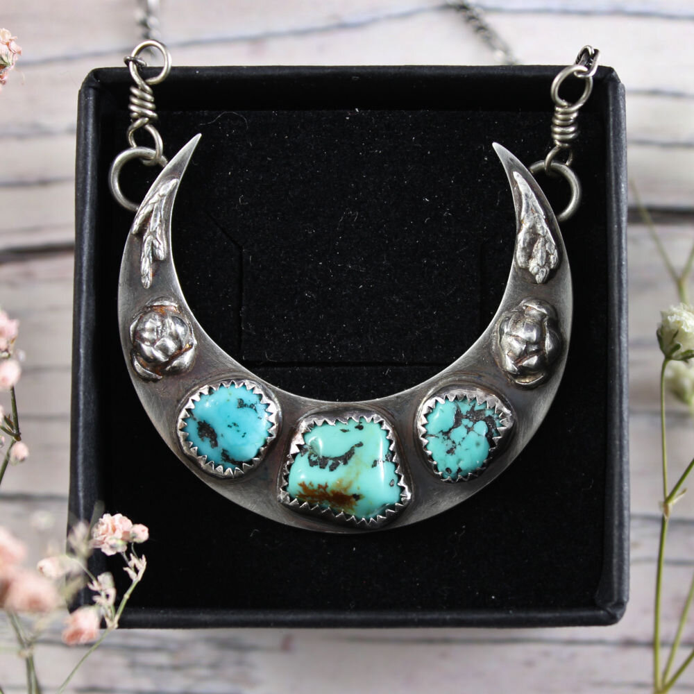 Crescent Moon Necklace with Turquoise