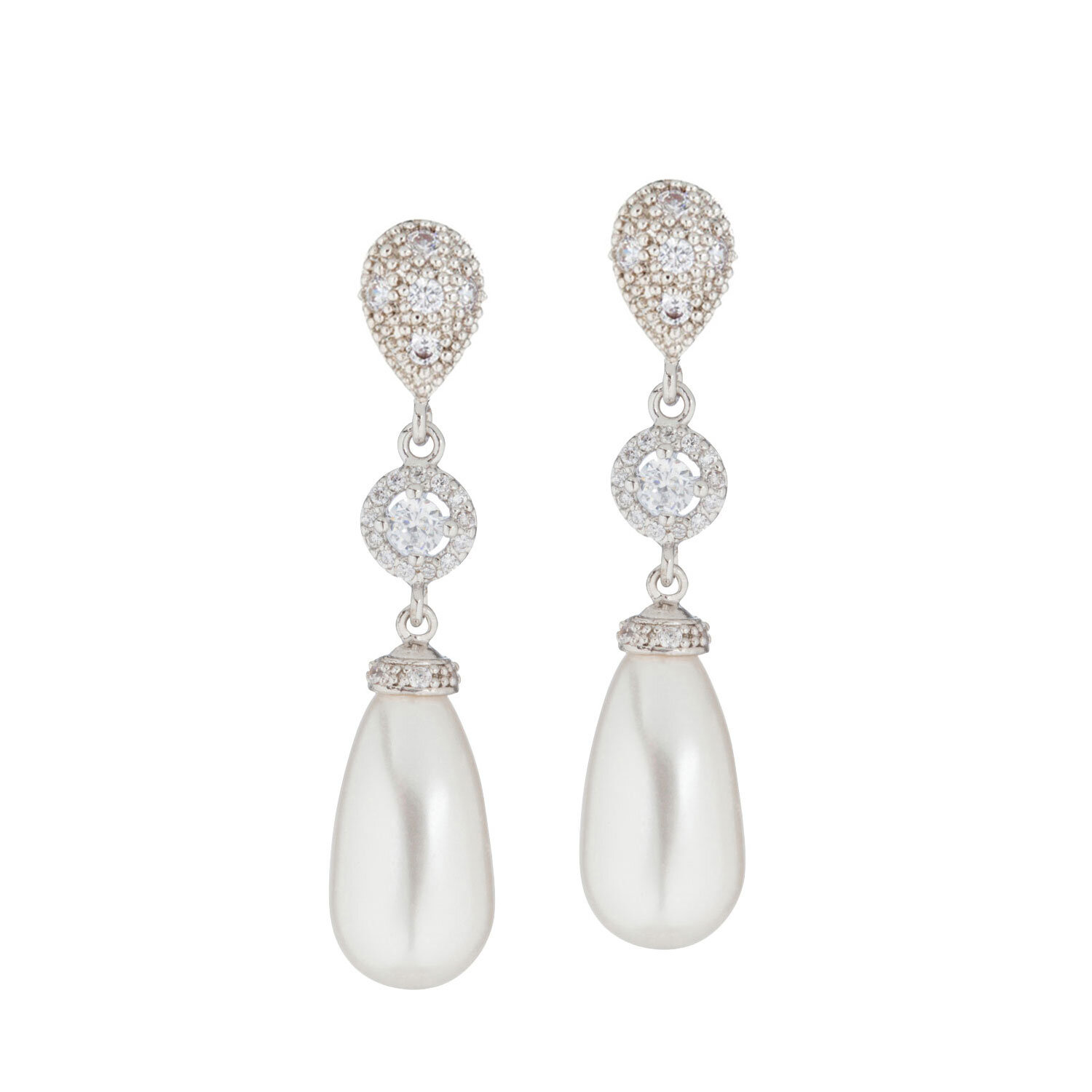 White Pearl Silver Plated Dangle Earrings Bridal UK Seller