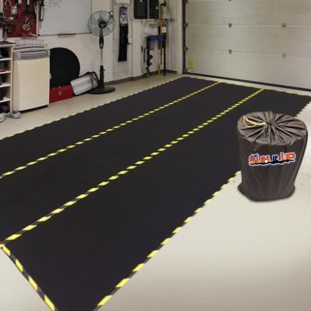 Just Suk It Up.com™ Absorbent Under-The-Car Garage Mat w/Grid 32IN x 16FT Other Full-Car-Length Sizes Available Grey 