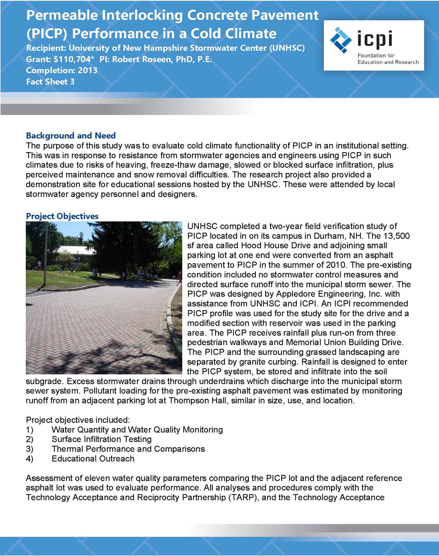 Permeable Interlocking Concrete Pavement (PICP) Performance in Cold Climate