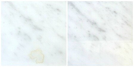 Carrara marble stain removed http://mysoulfulhome.com