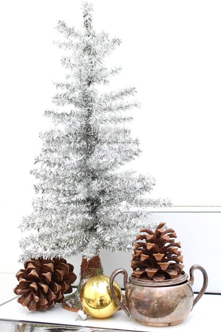 Silver tree pinecones christmas decor http://mysoulfulhome.com