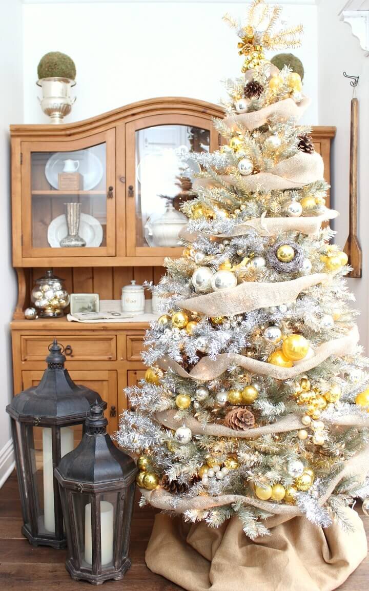 Silver gold farmhouse glam Christmas tree http://mysoulfulhome.com