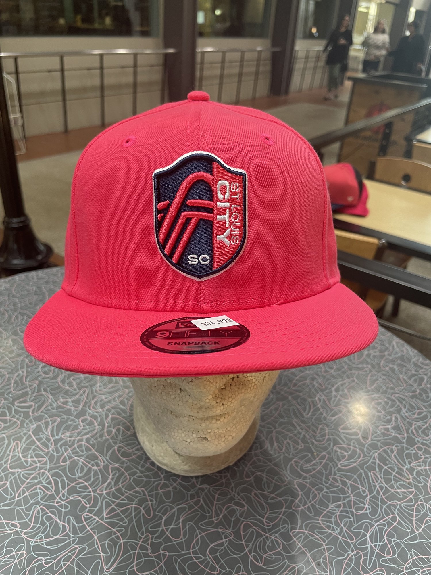 St Louis City SC adjustable ballcap redgenta with city flag sidepatch