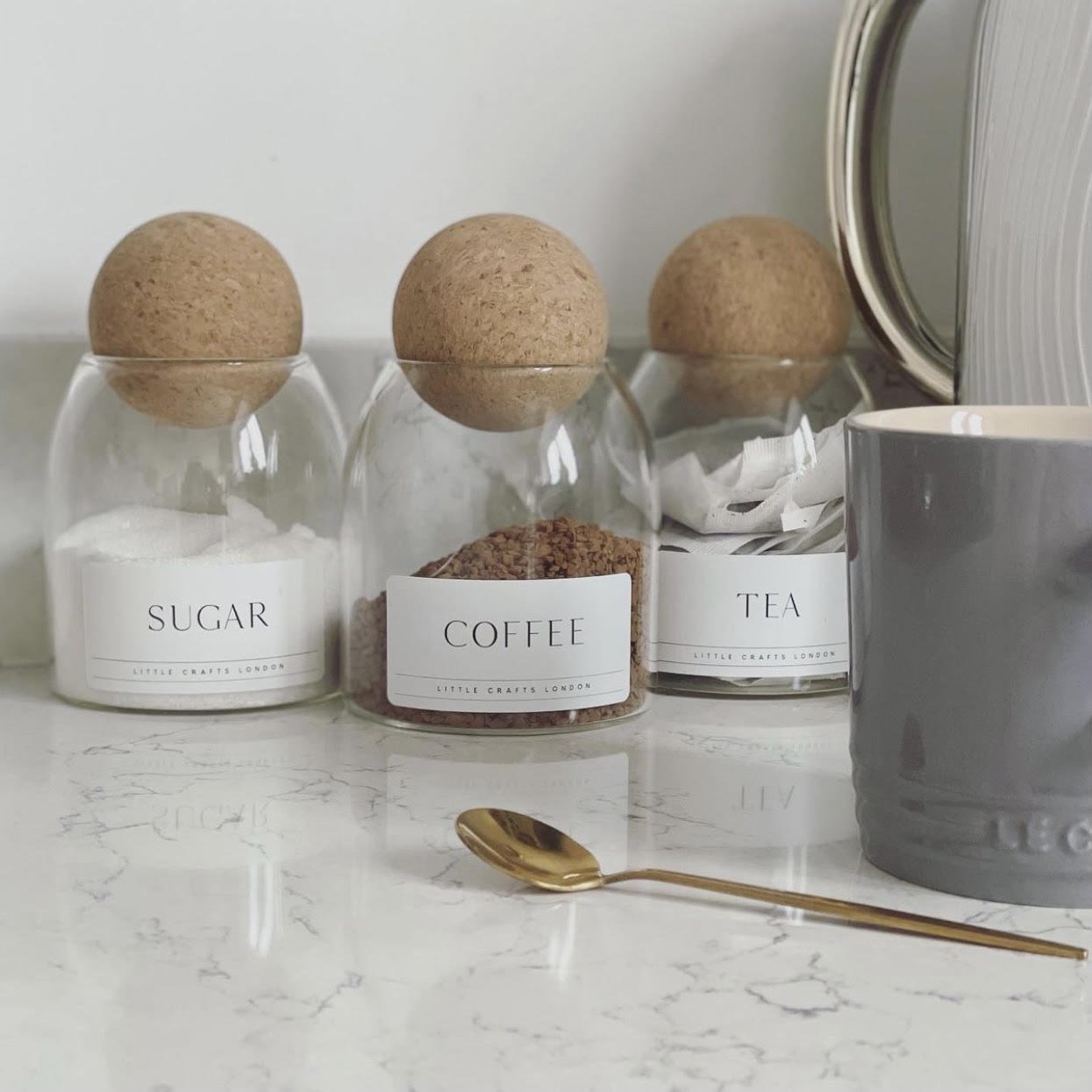 Cork Ball Glass Jars 500ML - Tea Coffee Sugar Jars — LITTLE CRAFTS LONDON