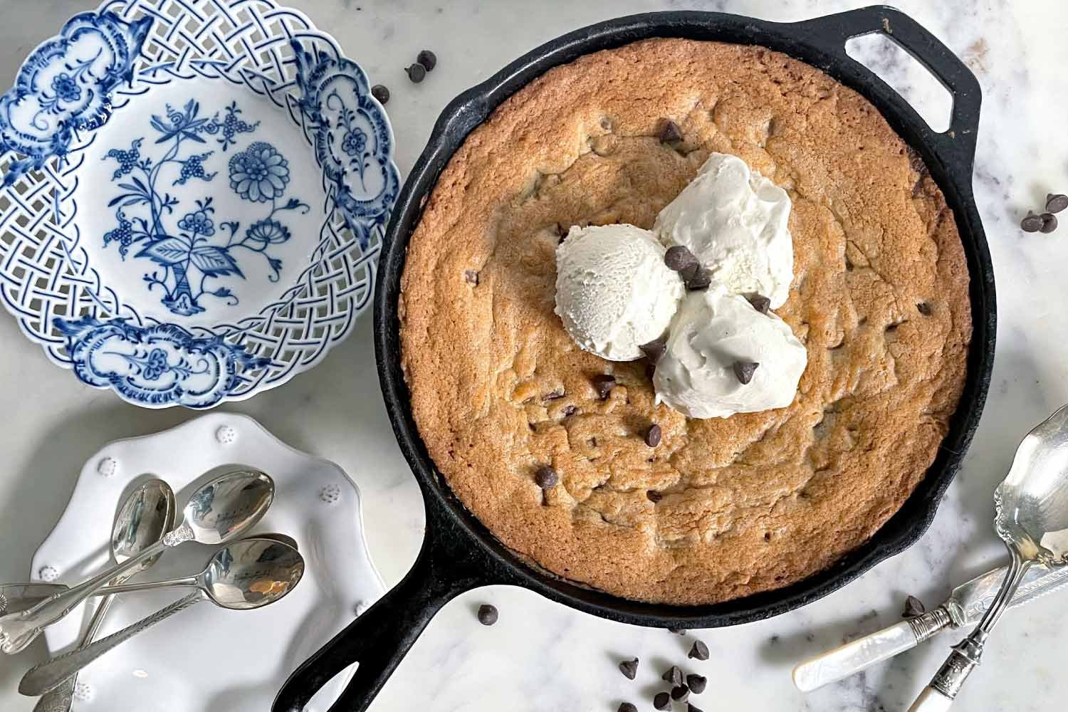 Cast Iron Skillet Chocolate Chip Cookie with Sea Salt Caramel — Mary DiSomma