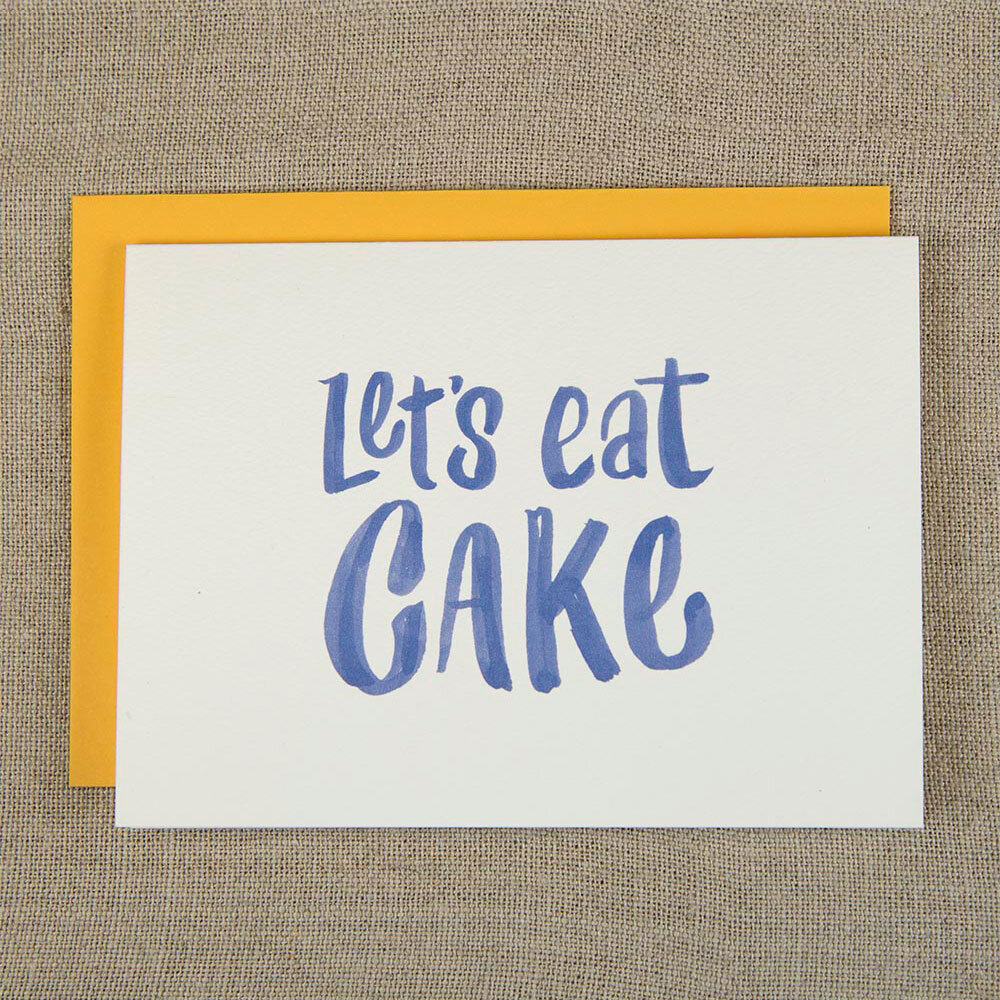 bright, colorful hand lettered cards | let's eat cake card design