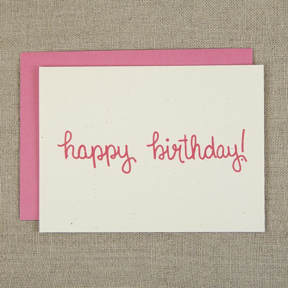 bright, colorful hand lettered cards | pink happy birthday card design