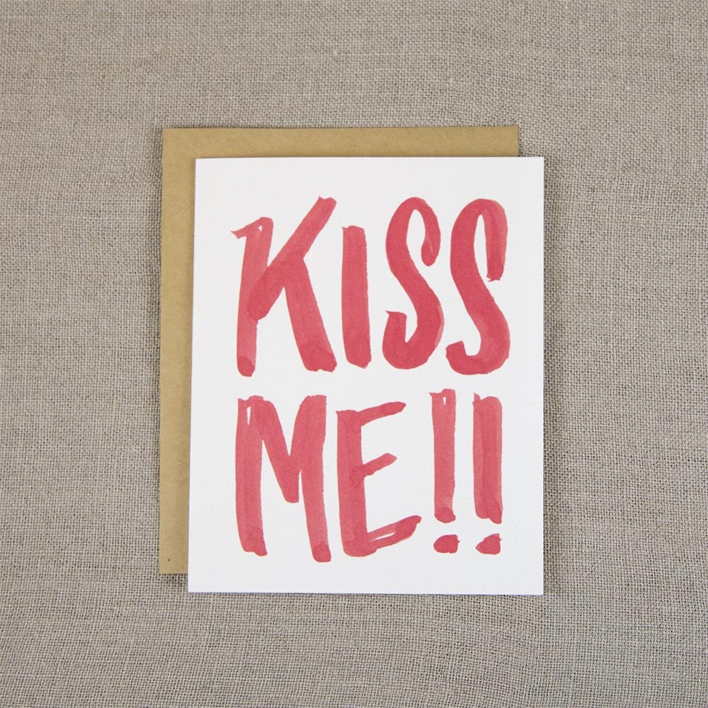 bright, colorful hand lettered cards | kiss me! card design