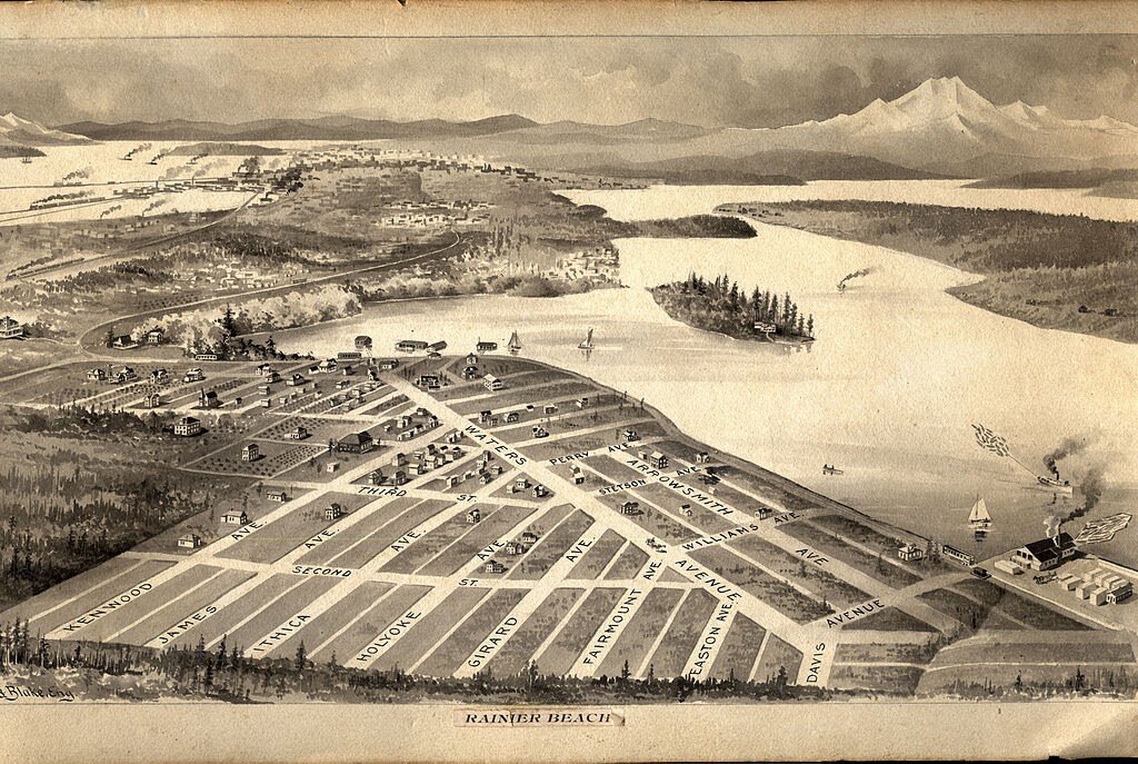 Bird's eye view of Rainier Beach, 1895. Courtesy of Seattle Municipal Archives.