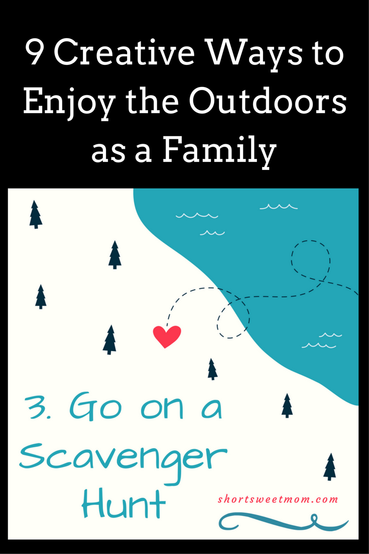 9 Creative Ways to Enjoy the Outdoors as a Family + 4 Week Outdoor Family Challenge. Visit shortsweetmom.com to learn 9 creative ways to make your adventures fun for the entire family. Includes challenge printables plus bonus pages for Nature Journal.
