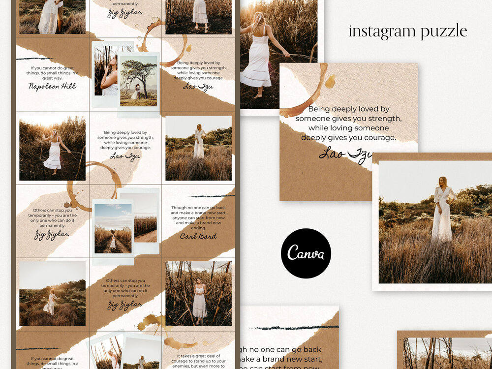 Instagram Template Instagram Puzzle Template for Canva Instagram Posts Feed Canva Templates Instagram Grid Beige Instagram Feed