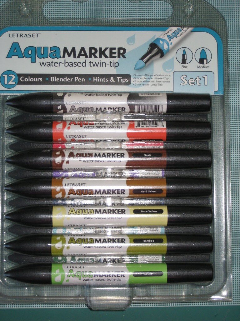 Letraset Aquamarker 9 Pen Aqua Marker Set Water based twin tip