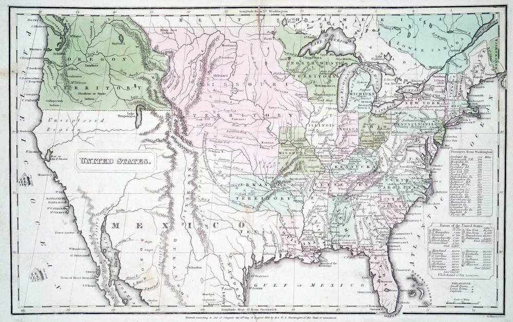 Historic US Map (1830) printed and framed at High Desert Frameworks