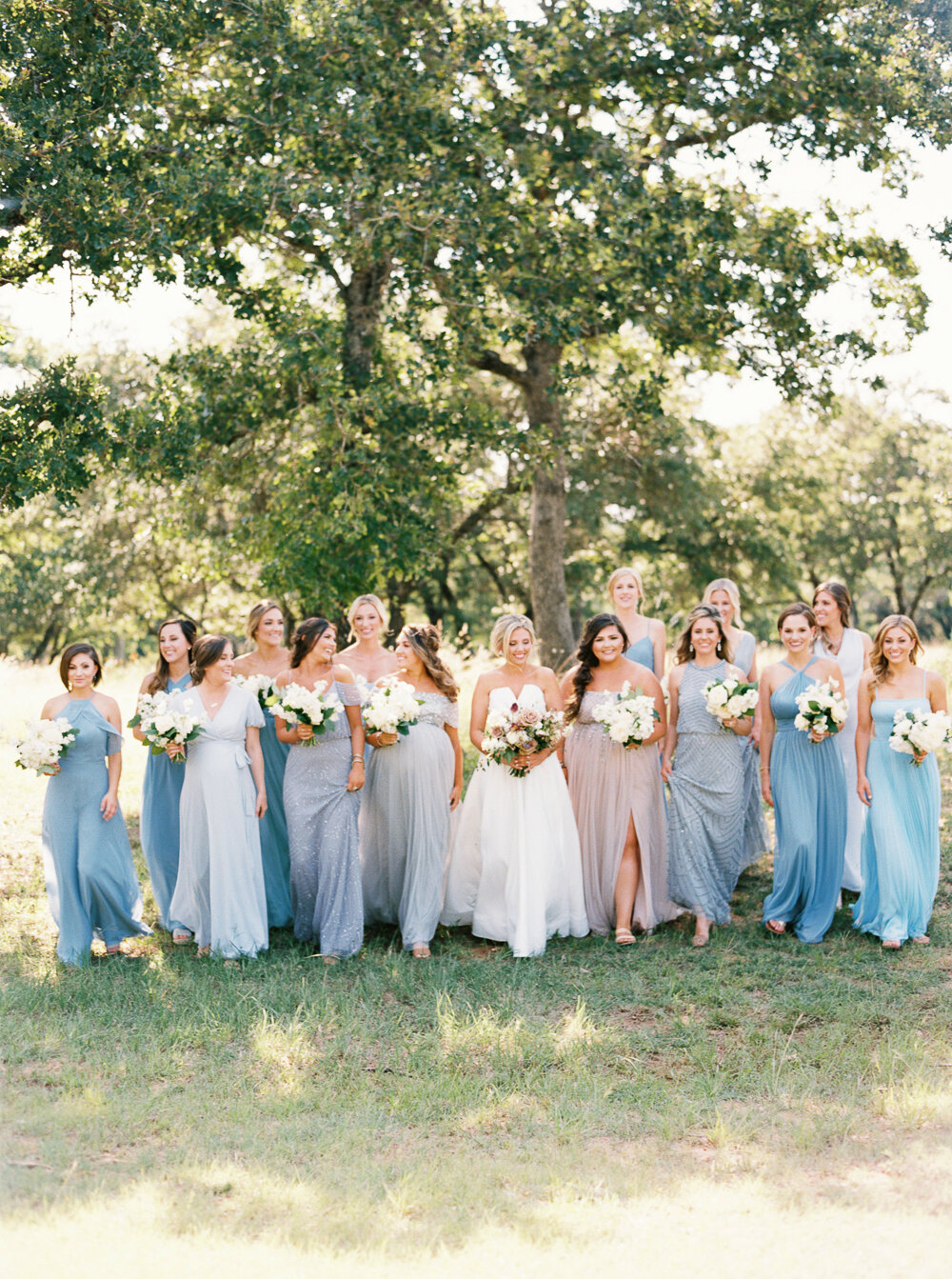 Dusty Blue Bridesmaids Dresses, Fredericksburg Wedding by Courtney Leigh Photography, a Fine Art Film Photographer based in Houston, TX 
